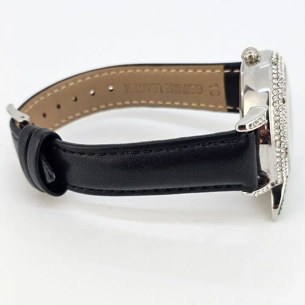 Off Park‎ Women's Watch Crystal Bling Butterfly New Black Leather Bands Battery